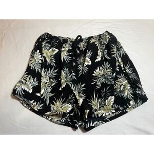 Cotton On Tropical Print Shorts Women's XXS Black Green Drawstring Elastic Waist